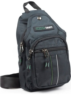 Küçük Boy Çokgözlü Günlük Çapraz Göğüs El ve Omuz Çantası Unisex Body Bag Siyah Yeşil 955