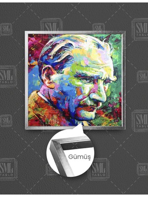 SML Tablo Mustafa Kemal Atatürk Karizma Soyut Sanat Kare Çerçeveli Kanvas Tablo