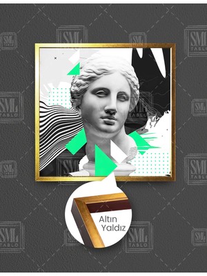 SML Tablo Büst Neon Yeşil Detaylı Grafik Detaylı Kare Çerçeveli Kanvas Tablo
