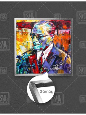 SML Tablo Mustafa Kemal Atatürk Karizma Portre Kare Çerçeveli Kanvas Tablo