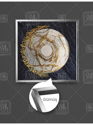 SML Tablo Siyah Mermer ve Gold Inciler Dekor Kare Çerçeveli Kanvas Tablo