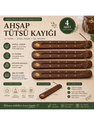 ElyNowa 4’lü Ahşap Tütsü Kayığı Seti – El Yapımı Tütsülük ve Tütsü Tutucu