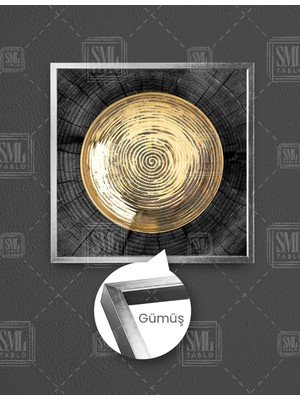 SML Tablo Ağaç Kütüğü ve Gold Dekor Kare Çerçeveli Kanvas Tablo