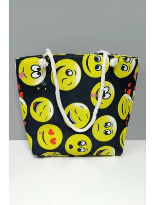 Hace Bazaar Emoji Desenli Plaj Çantası