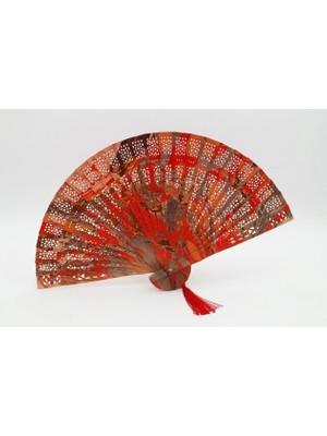 Muguetarts %100 El Yapımı Geleneksel Çok Renkli Ebru Sanatı Katlanır Ahşap Yelpaze 20/32 cm