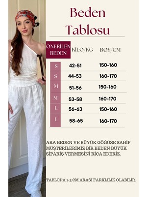 Dilay Gökoğlu Butik Gofre Kumaş Tek Omuzlu Beyaz Takım