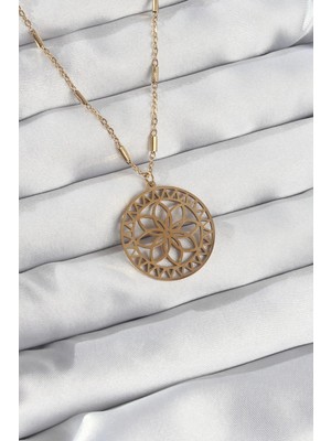 Mey Ithalat® 316L Çelik Zincir Gold Renk Lotus Model Kolye