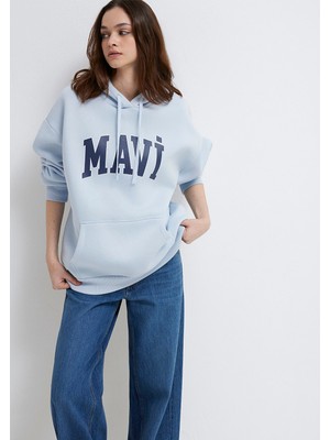 Mavi Logo Kapüşonlu Sweatshırt Uçuk Mavi