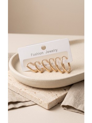 Pirinç Gold Renk Ince Oval Küpe Seti