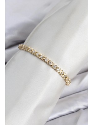 Mey Ithalat® cm Model Zirkon Taşlı Vıp Seri Gold Renk Pirinç Kadın Bileklik