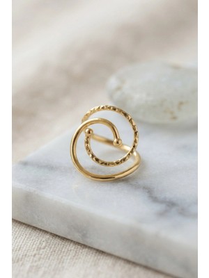 Mey Ithalat® Gold Renk Geometrik Çift Halka Yüzük