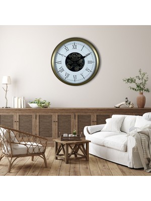 Vintage Roma Rakamlı 60 cm Çarklı Duvar Saati