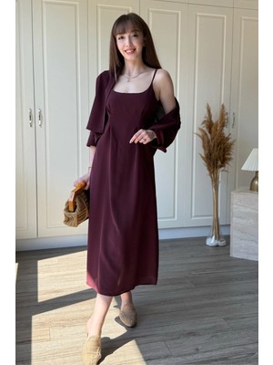 Dilay Gökoğlu Butik Göğsü Drape Detaylı Gömlek Elbise Bordo Takım