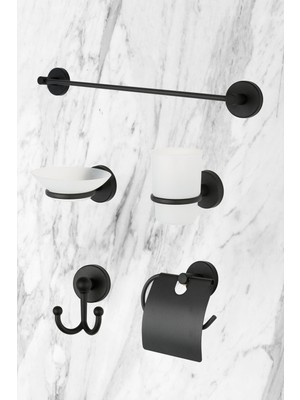 Empressco Siyah 5'li Set Uzun Havluluk/diş Fırçalık/çatal Askı/sabunluk/tuvalet Kağıtlığı Wc