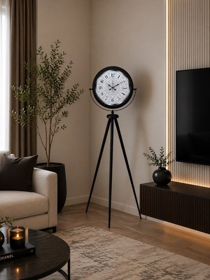Siyah Desenli Şık Tripod Ayaklı Saat