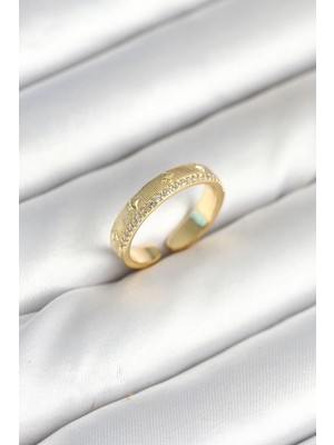 Mey Ithalat® Gold Renk Şerit Zirkon Taşlı Kadın Yüzük