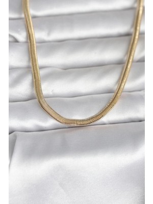 Mey Ithalat® cm 14K Gold Renk Yassı Yılan Zincir Model 45 cm Kadın Kolye