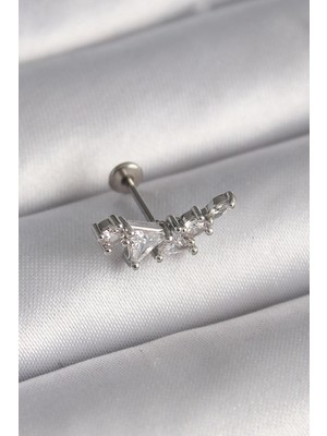 Mey Ithalat® 316L Çelik Gümüş Renk Zirkon Taşlı Tragus Piercing
