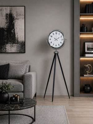 Krom Dekoratif Tasarım Tripod Ayaklı Saat