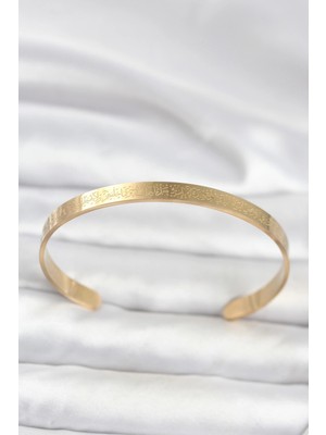 Mey Ithalat® 316L Çelik Gold Renk Ayetel Kürsi Yazılı Bileklik
