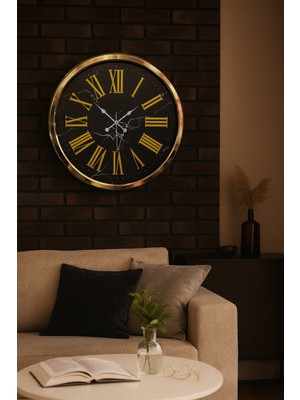 Black Marble Gold 52 cm Metal Duvar Saati