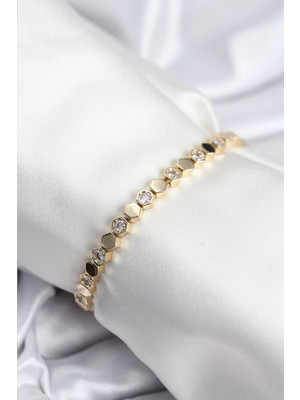 Mey Ithalat® Pirinç Vıp Seri Gold Renk Petek Model Kadın Bileklik