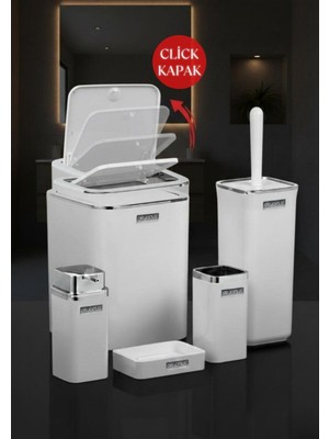 Empressco Beyaz Kare Krom Kenarlıklı 5'li Banyo Seti