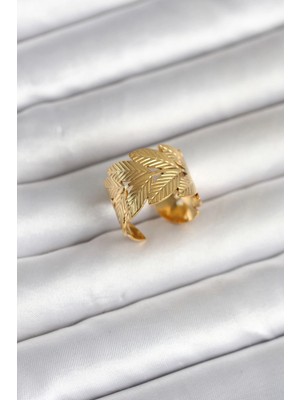 Mey Ithalat® 316L Çelik Gold Renk Başak Modeli Kadın Yüzük