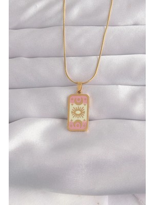 Mey Ithalat® 316L Çelik Gold Renk Karışık Mineli Ay Figür Tarot Kolye
