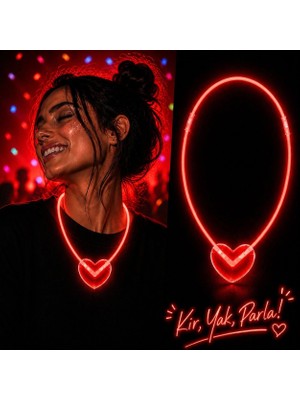 Mey Ithalat® Neon Işıklı Fosforlu Kalp Parti Kolyesi Kırmızı Renk