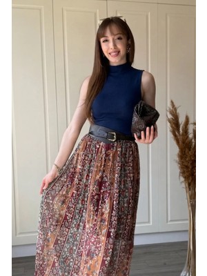 Dilay Gökoğlu Butik Dik Yaka Yumuşak Buzzy Kumaş Lacivert Body