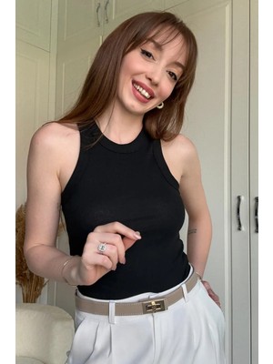 Dilay Gökoğlu Butik Fitilli Atlet Siyah Body