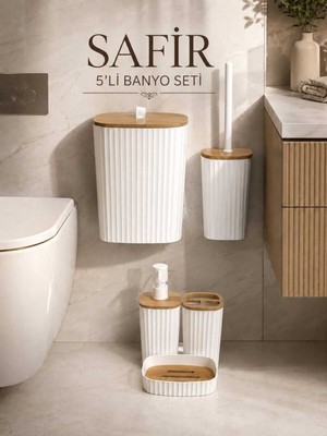 Empressco Yapışkanlı Due Safir Beyaz 5'li Banyo Seti