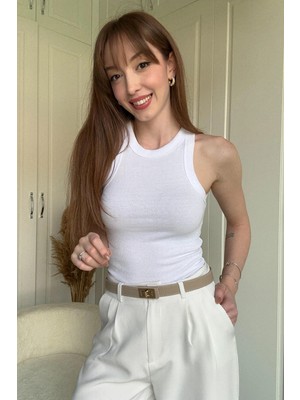 Dilay Gökoğlu Butik Fitilli Atlet Beyaz Body