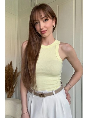 Dilay Gökoğlu Butik Fitilli Atlet Sarı Body