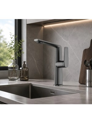 Fleko Gloria Antrasit Tall Lavabo Bataryası