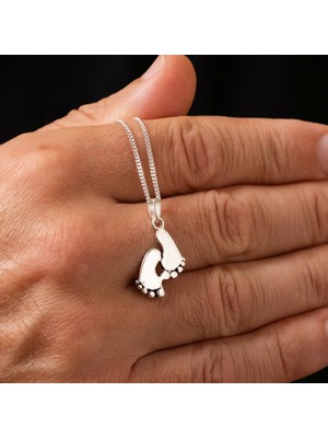 Ebrar Silver Gümüş Ayak Izi Kolye 925 Ayar Gümüş Ayak Izi Figürlü Unisex Kolye