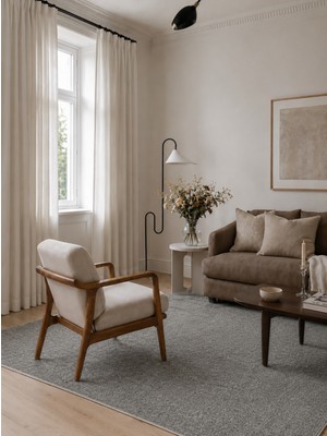 Cadife Grey Bukle Dokulu Makinede Yıkanabilir Modern Halı - Gri