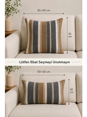 Senpai Wellsoft Dekoratif Kırlent Kılıfı 45X45 ve 30X50 Peluş Koltuk Kanepe Yastık Kılıfı | Çizgili
