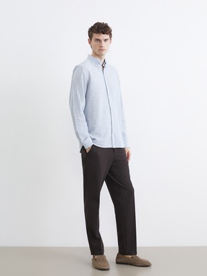 Lcw Mavi Regular Fit Çizgili Erkek Gömlek