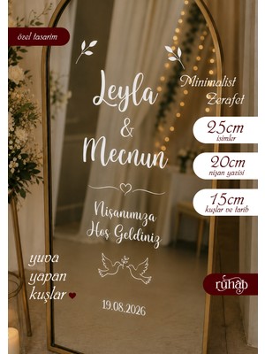 Ruhab Düğün Nişan Söz / Ayna Yazısı / Karşılama Aynası / Sticker / 40 cm / Kuş ve Kalp Detaylı