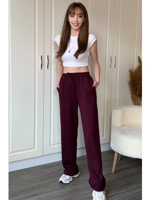 Dilay Gökoğlu Butik Modal Yumuşak Dokulu Comfortlux Wide Leg Bordo Pantolon