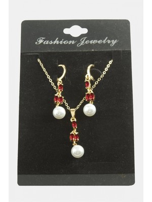 Hace Bazaar Çiçek Inci Zirkon Taşlı Set Kolye