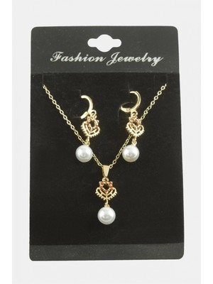 Hace Bazaar Kalp Inci Zirkon Taşlı Set Kolye