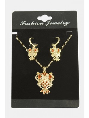 Hace Bazaar Baykuş Zirkon Taşlı Set Kolye