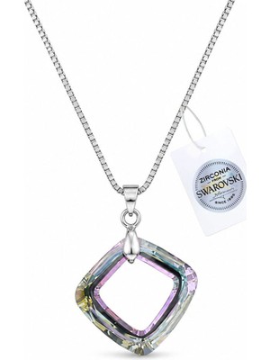Brezza Lusso Jewelry 925 Ayar Swarovski Taşlı Kare 20MM Crystal Vitrail Light Kadın Gümüş Kolye