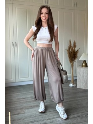 Dilay Gökoğlu Butik Paçası ve Beli Lastikli Modal Şalvar Pantolon
