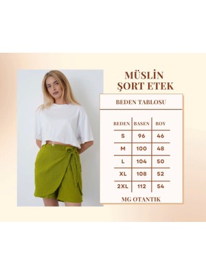 Mg Otantik Kadın Beli Lastikli Bağlama Detaylı Yazlık %100 Pamuklu Müslin Şort Etek