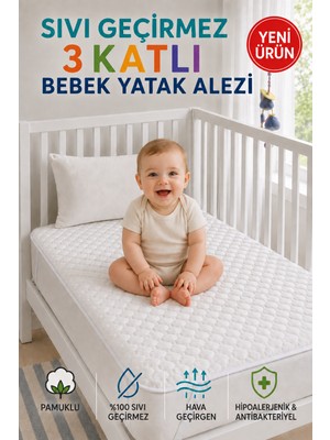 Hig Store Desert Touch %100 Pamuk Sıvı Geçirmez Kapitoneli 3 Katlı Bebek Çocuk Yatak Koruyucu Alez Beşik Anaokulu Kreş Alezi