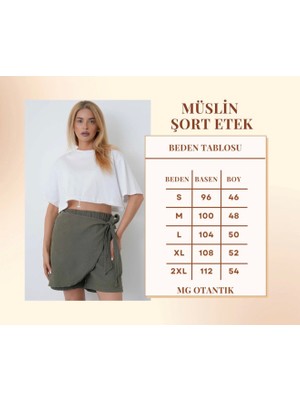 Mg Otantik Kadın Beli Lastikli Bağlama Detaylı Yazlık %100 Pamuklu Müslin Şort Etek